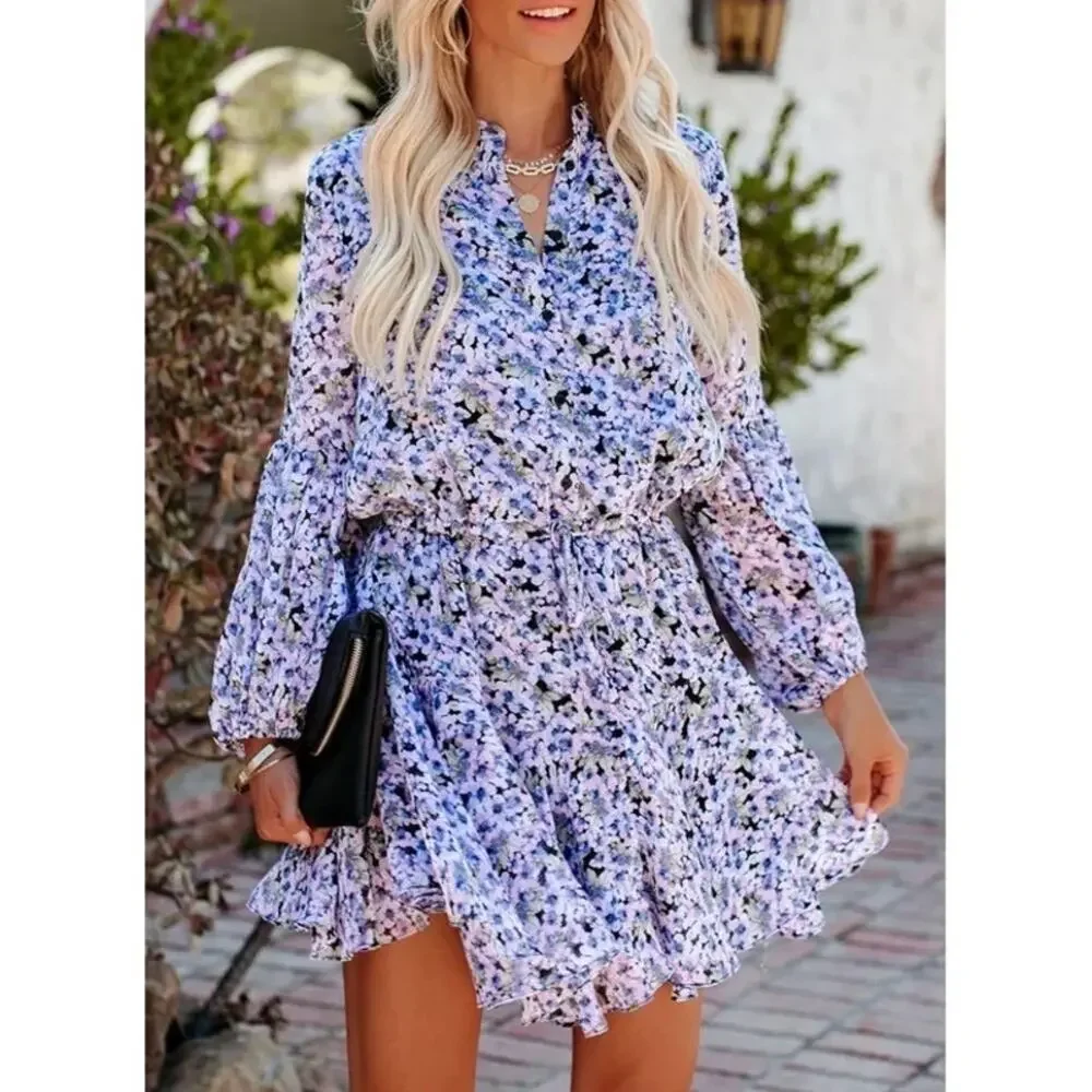 NWT VICI Francine Feminine Floral Modern Tie Waist Balloon Sleeve Dress M - Picture 7 of 15